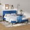 Costway Queen Upholstered Platform Bed Mattress Foundation Button Tufted Headboard Blue/Grey